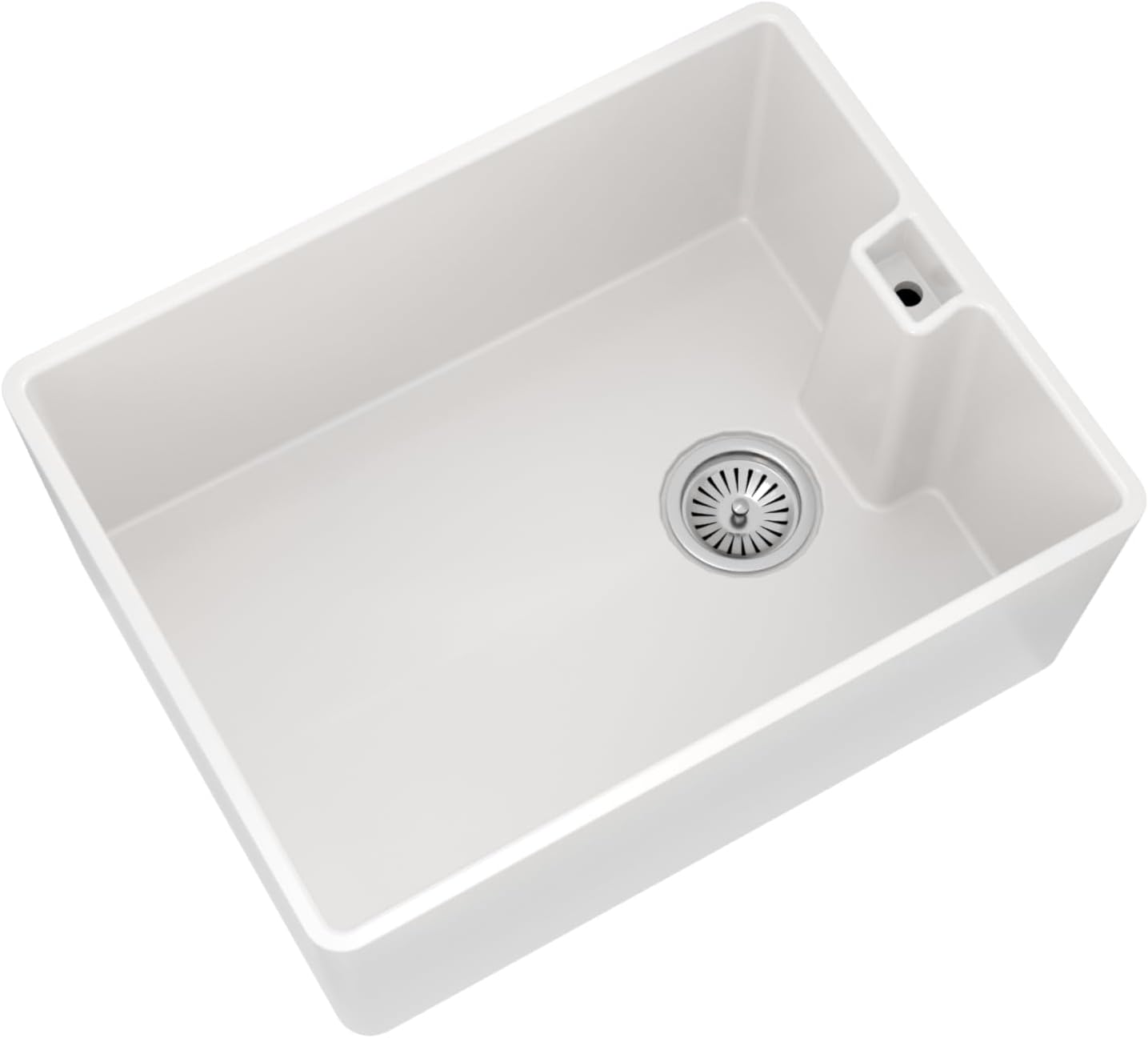 Flode Comite Belfast Kitchen Sink 59.5 x 44.5cm – Gloss White – Traditional Farmhouse Butler Sink – Single Bowl Ceramic Style – Chrome Waste Included
