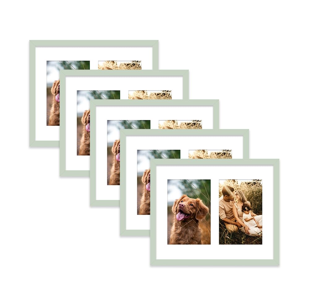 Mint Green Multi Photo Frame - Holds 2 x 6x4 Pictures, Family Collage Picture Frame for Wall Display, 10x8 Frame size, Set of 5