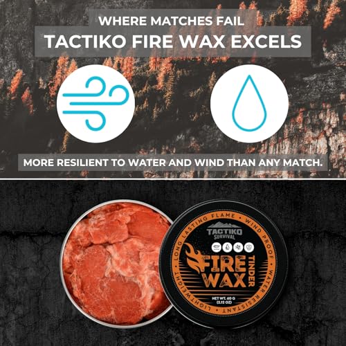 Tactiko Fire Wax - Burns Up to 5 Minutes, 50 Uses, 60g - Perfect for Wet Wood - Compact, Water & Wind Resistant - Camping Gear, Survival Kit, Hikers, Emergency Use - U.S. Company (1 Pack) - Image 4