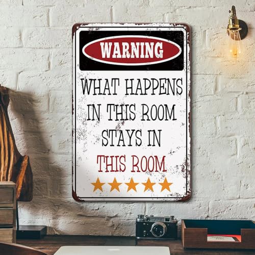 Man Cave Decor Vintage Metal Signs - What Happens In This Room Stays In This Room - Posters for Room Men Cool Gifts for College Guys, 8X12 Ines Retro Tin Signs Room Accessories for Men