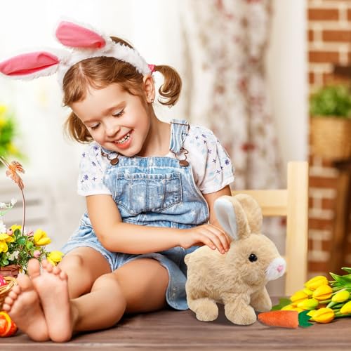 donciety interaktives Kaninchen Spielzeug, Bunny Realistisches Kaninchen, Realistisches Hasenspielzeug Kuscheltier Hase Hüpfendes Kaninchen My Realistic Toy für Kinder (Gelb)