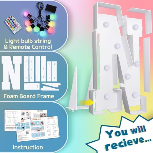 Image of Imprsv Colorful 3FT Marquee Letters N, 18 Colors Large Light up Letters | RGB with Remote, Birthday Party Decorations Anniversary Wedding Decorations Assembly Required 23 Pcs Accessory Set