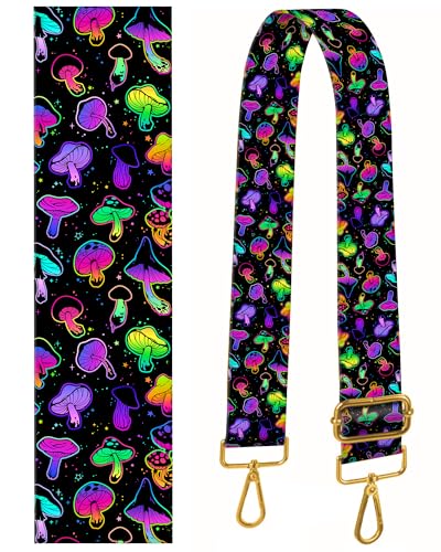 Image of Purse Strap Replacement Crossbody 2 inch Wide Shoulder Strap, Cute Handbag Strap Bag Strap Replacement Belts Adjustable Luxury Black Mushrooms