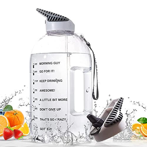 Bottled Joy Gallon Water Bottle with Straw, 128 oz Motivational Water Bottles with Time Marker, Water Gallon Jug Clear One Gallon Water Jug BPA Free Leakproof Portable â€‹Big Water Jug for Camping Hiking Workout Yoga