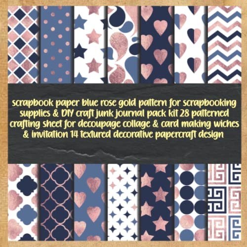 scrapbook paper blue rose gold pattern for scrapbooking supplies & DIY craft junk journal pack kit 28 patterned crafting sheet for decoupage collage & ... 14 textured decorative papercraft design image 2