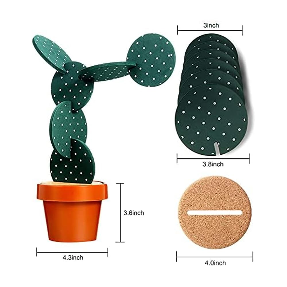 Sottobicchieri Divertenti, novità Cactus con sottobicchieri portavaso, Set di 6 Pezzi dal Design Creativo a Forma di Cactus per l'Arredamento di casa e Ufficio (Verde con Punto)