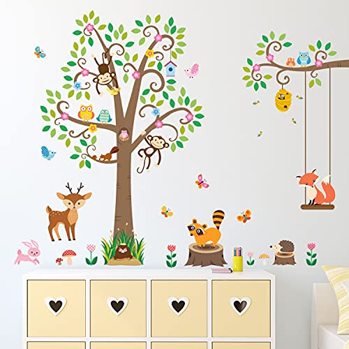 DECOWALL-SG-2106-Large-Scroll-Tree-and-Animals-Kids-Wall-Stickers-Wall-Decals-Peel-and-Stick-Removable-Wall-Stickers-for-Kids-Nursery-Bedroom-Living-Room-dcor