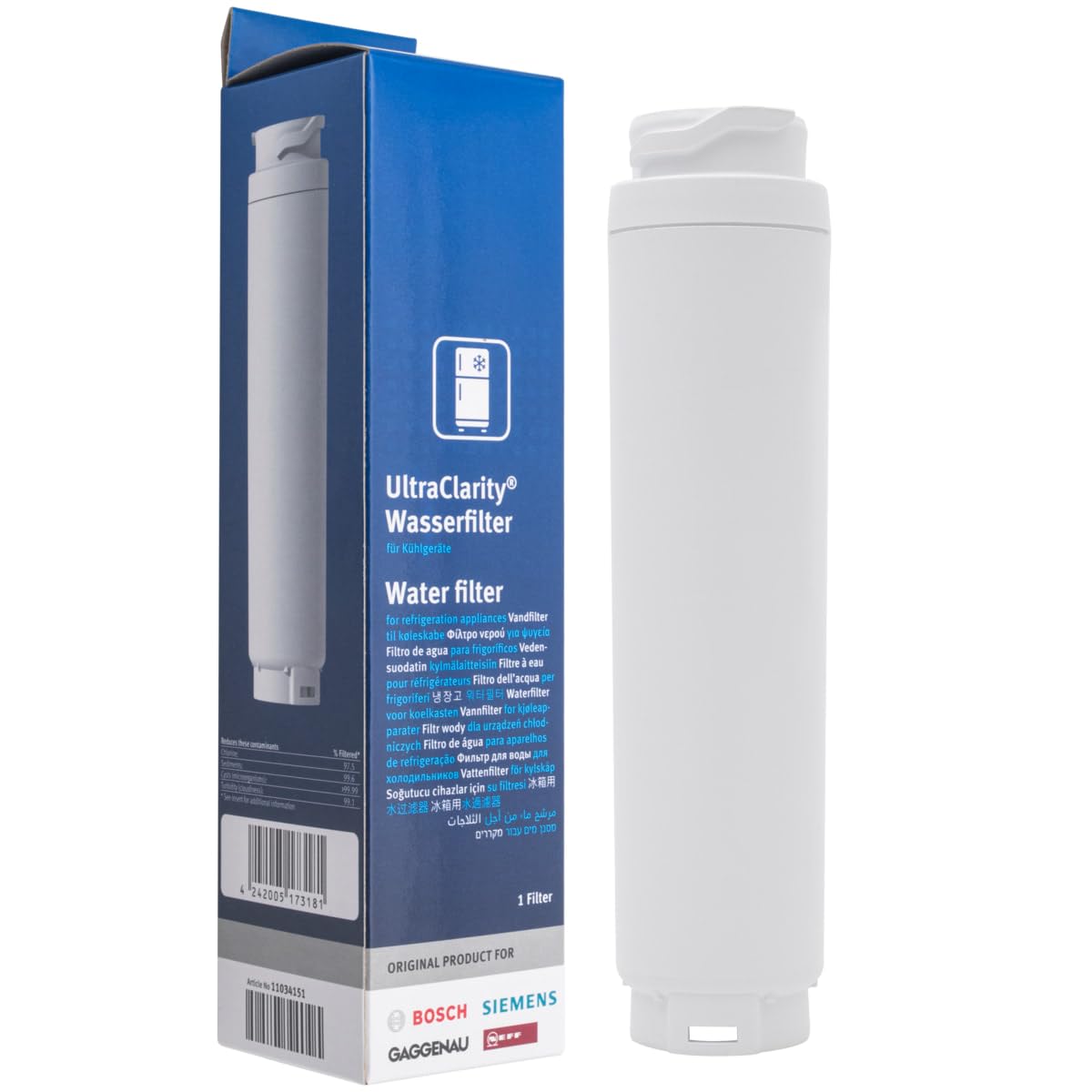 Ultraclarity White Bosch - 740560 Replacement Water Filter Cartridge - American Style Refrigerator Appliances + Fridge Freezers