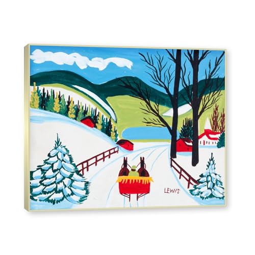 Cadre doré champagne Maud Lewis pour habiller un grand mur vide avec une toile paysage