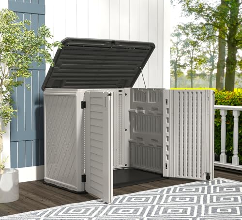 Image of HOMSPARK Storage Shed Weather Resistance, Multi-Purpose Outdoor Storage Cabinet for Backyards and Patios, Horizontal Storage Shed for Lawnmower, Patio Accessories (White 1, Large - 26 cu.ft)