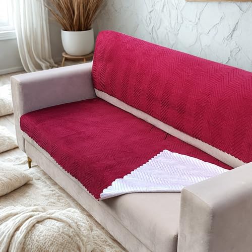 Image of Homerz Premium Velvet Sofa Cover Panel | Soft & Velvety Fabric | Rich Vibrant Colours | Sofa Protector for Living Room (Maroon, 3 Seater, Seat Cover with Backrest)