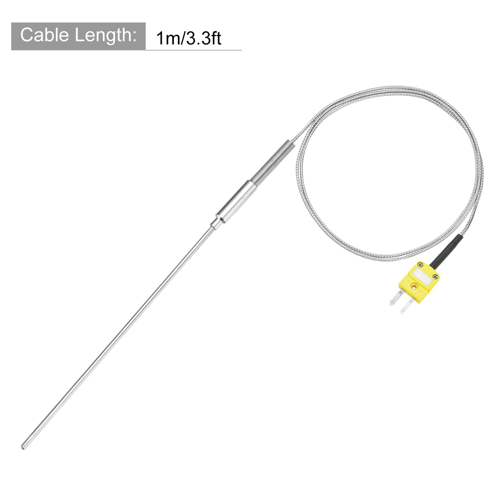 QUARKZMAN Termopara typu K ze złączem, sonda czujnika temperatury -50 do 1100 °C (-58 do 2012 °F) ze stali nierdzewnej, kabel 4 x 150 mm 3,3 ft