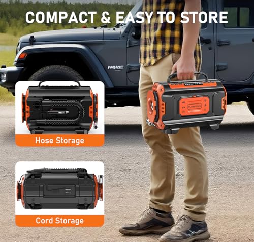 Image of Tire Inflator Portable Air Compressor, 12V DC 110V AC Car Tire Pump, Air Mattress Pump with Inflation & Deflation Mode, Dual Powerful Motors Air Pump for Car, Bicycle, Air Mattress