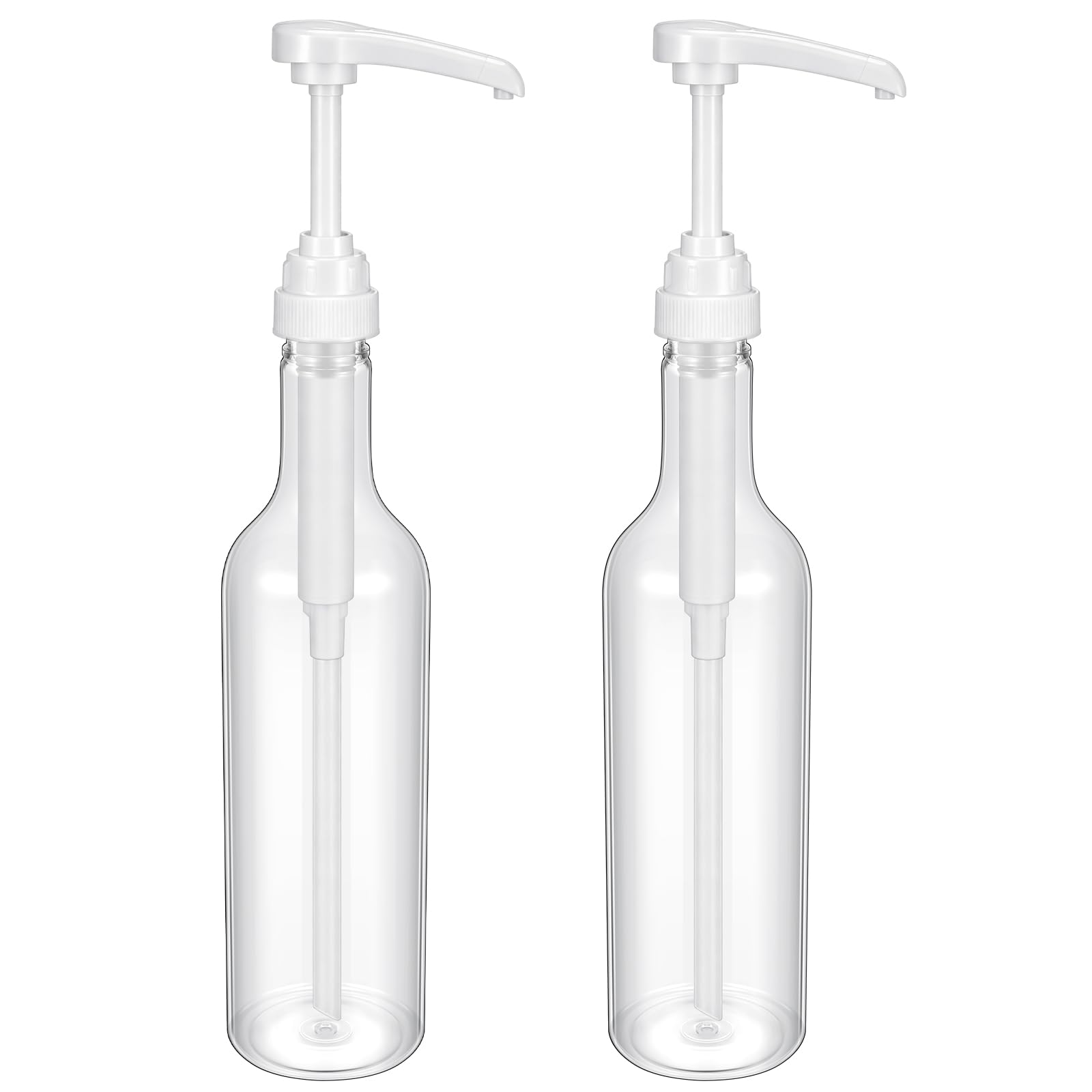 Maxdot 2 Pcs 25 oz Plastic Syrup Bottles with Pump Syrup Dispenser, White