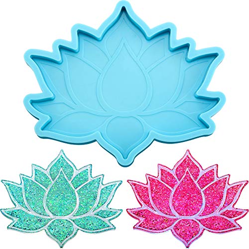 Coaster Resin Mold Lotus Flower Coaster Mold Lotus Flower Coaster Epoxy Resin Mold Flower Coaster Mold Cup Mat Silicone Mould Lotus Flower Mold Resin DIY Crafts Decorations Making (Blue)
