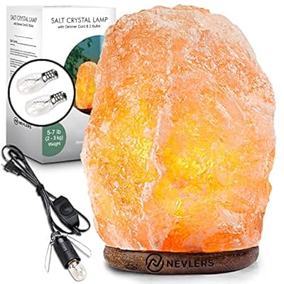 Nevlers Natural Pink Himalayan Salt Lamp with Dimmer Cord & Light Bulb | 6"- 8" Tall Salt Rock Lamp with Wood Base | 100% Authentic Himalayan Pink Salt Lamp | Hand Crafted Salt Lamps