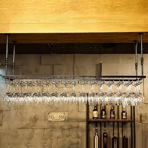 Étagère de plafond pour bouteille de vin avec support verre réglable