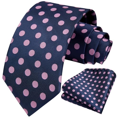 Image of HISDERN Polka Dot Ties for Men Classic Silk Ties and Pocket Square Formal Business Necktie Handkerchief Wedding Party