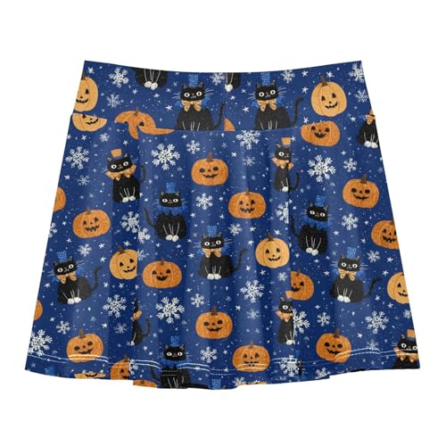 Girls Athletic Skirt 3-12 Years High Waist Tennis Skirts Pumpkin Cat Snowflake for Kids Golf Running Dance Skort2