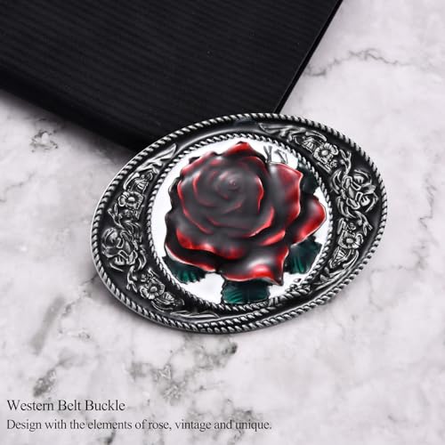 Image of Antique Rose Belt Buckles for Women Men Western Cowboy Cowgirl Floral Belt Buckle Christmas Halloween Gifts