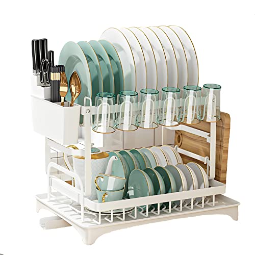 Escurridor de platos, cesta de almacenamiento de cocina, acero inoxidable, soporte para cuchillos, soporte para tabla de cortar, soporte para palillos, 2 niveles, plegable: cesta resistente al óxido,