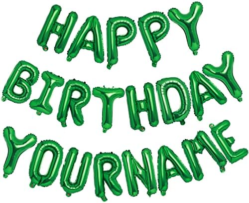 FANNEV Personalized Name Happy Birthday Banner - Happy Birthday Balloon Letters Balloons 2 Sets A- Z 16'' Mylar Foil Birthday Party Decorations for Kids, Women, Men, Friends, Green