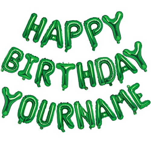 Fannev Personalized Name Happy Birthday Banner - Happy Birthday Balloon Letters Balloons 2 Sets A- Z 16'' Mylar Foil Birthday Party Decorations For Kids, Women, Men, Friends, Green #TOP15