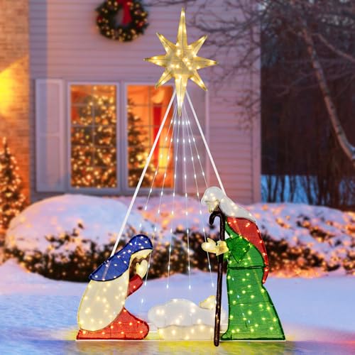 Weihnachtskrippe XXL 13 COSTWAY Krippe Weihnachten, 180 cm große Weihnachtskrippe mit 240...