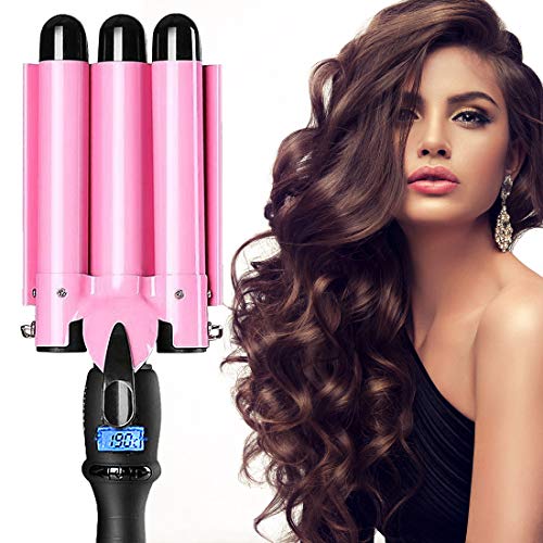 3 Barrel Curling Iron Crimper Hair Iron Curling Wands Hair Waver, 1 inch Hair Waving Curler Hair Styling Irons Hair Crimper Deep Waver for Curler Temperature Adjustable with LCD