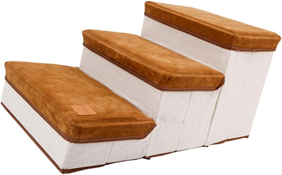 Foldable Pet Climbing Ladder Non-Slip Ramp Brown Dog and Cat Stairs Space-Saving Storage Indoor Steps for Small to Medium Pets