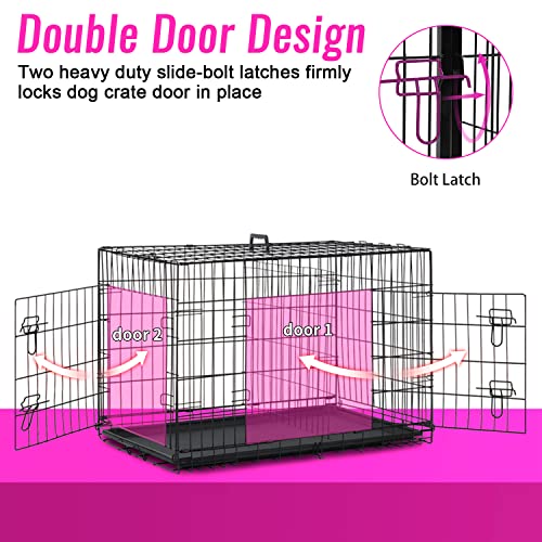 Fdw Dog Crate Dog Cage Pet Crate For Large Dogs 48Inch Folding Metal Pet Cage Double Door W/Divider Panel Indoor Outdoor Dog Kennel Leak-Proof Plastic Tray Wire Animal Cage #TOP4