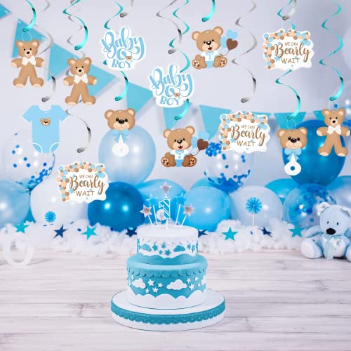 20Pcs Blue Bear Baby Shower Party Hanging Swirls Decorations, We Can Bearly Wait Baby Shower Decorations For Boy, Foil Ceiling Swirls Teddy Bear Them Hanging Decor Streamers Birthday Party Supplies #TOP7