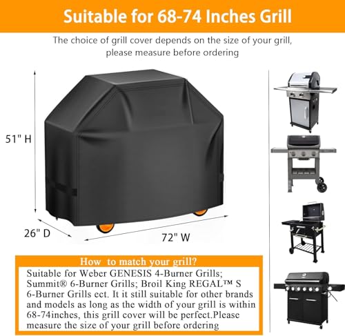 Image of Aoretic 72-inch BBQ Gas Grill Cover for Outdoor Grills - Waterproof, Anti-UV for Weber, Char-Broil, Monument, Dyna-Glo, Nexgrill - Spun Polyester