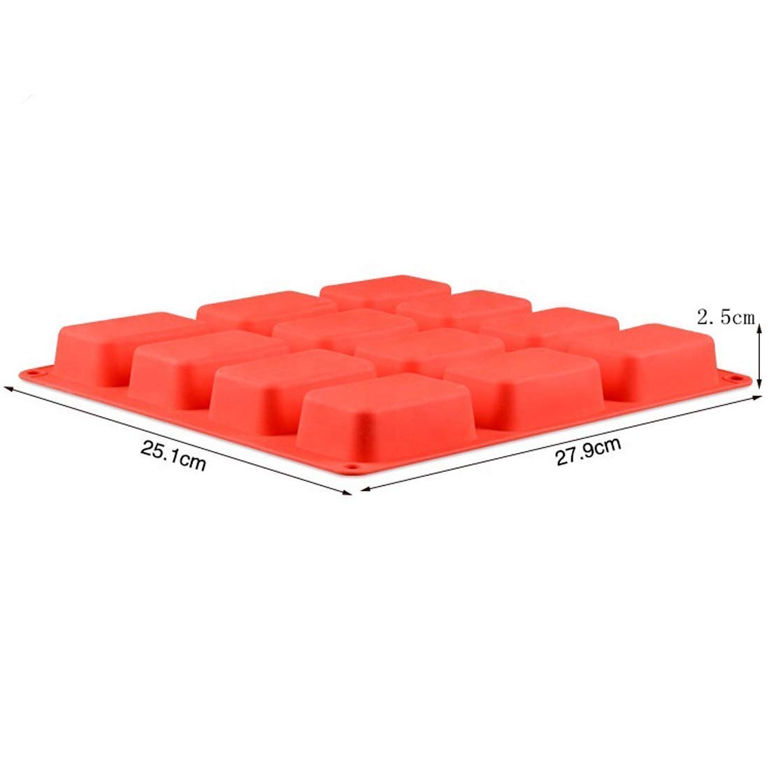 KICH DRAW 12 Cavity Rectangle Shape Round Edges Silicone Mould/Mold for Soap Making, Loaf, Muffins, Cheesecakes Approx 75-80 Gram 1