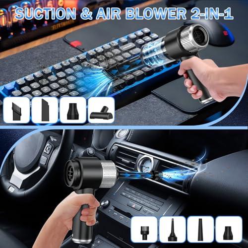 Image of KMM Handheld Car Vacuum Cleaner, 16000PA Hand Held Vacuum Portable Cordless, 2 in 1 Air Duster and Vacuum Cleaner with LED Light, Multi-Nozzles, 120W High Power Mini Vacuum for Home, Pet, Office