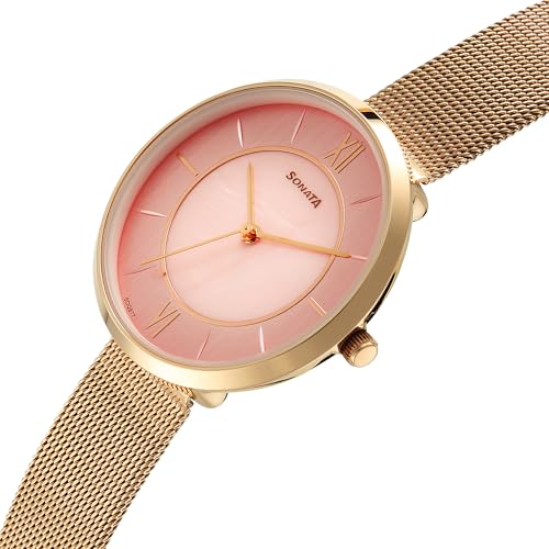Image of Sonata Modern Edit 3 Quartz Pink Round Dial Women's Watch | Stainless Steel Strap Material | Watches for Women Analog - 8193WM01