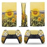AoHanan Beautiful Yellow Flowers Oil Painting Floral 5 Slim Skin Console and Controller Accessories Cover Skins Anime Vinyl Cover Sticker Full Set Only for 5 Slim Disc Edition
