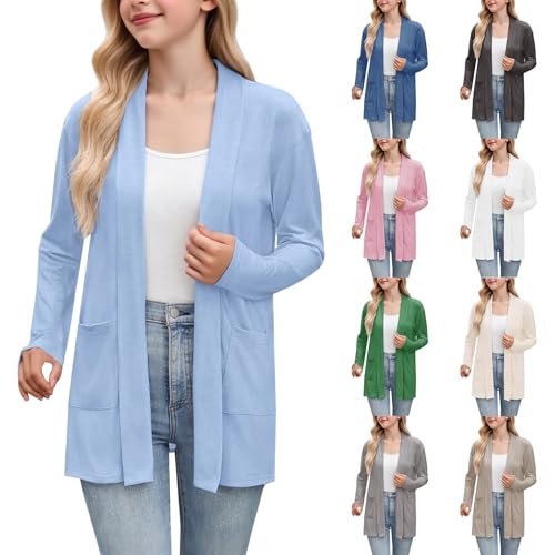 Girls Knit Cardigan Jacket with Pocket Plain Lightweight Open Front Slim Fit Sweaters Fall Winter Soft Warm Coat