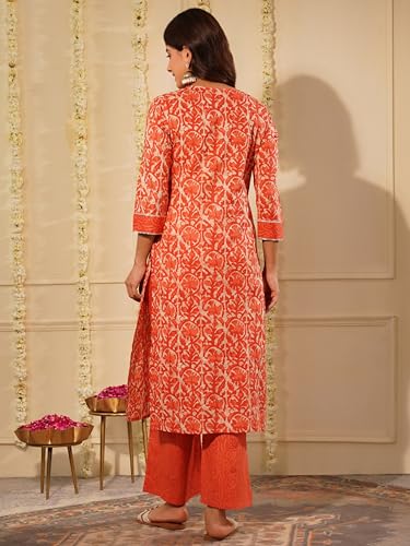 Image of Amayra Women's Pure Cotton Printed Straight Kurta Set with Palazzo Pants & Dupatta- Ethnic Wear