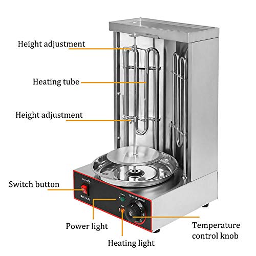 Dönergrill, 3KW Elektro Gas Schaschlik-Vertikal-Multigrill 2 Brenner Tischgrill Edelstahl Gyrosgrill BBQ Döner, Barbecue… – Bild 3