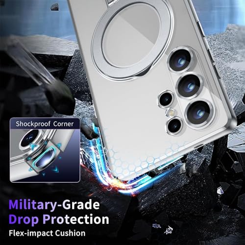 Image of Magnetic Stand & Full Camera Lens Protector Case for Samsung Galaxy S25 Ultra[Compatible with MagSafe][Military Drop Protective]Not Yellowing Clear Slim Soft S25 Ultra Phone Case for Women Men,Silver