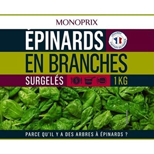Monoprix Epinards en branches, surgelés - Le sachet de 1kg