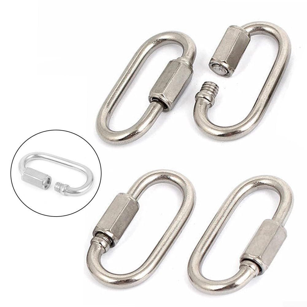 Lot de 4 mousquetons à maillons rapides en acier inoxydable de 3,5 mm pour camping, randonnée, pêche, sac à dos, clé pour anneau, équipement pour animaux de compagnie, équipement d'extérieur