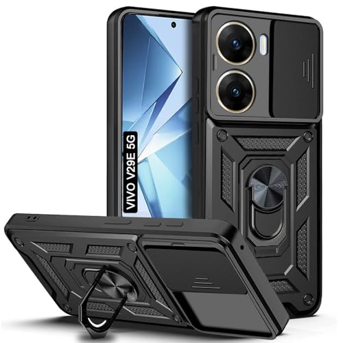 Image of AESTMO Tough Armor Vivo V29E 5G Bumper Back Case Cover | Ring Holder & Sliding Camera Shield Cover | 360 Degree Protection Back Case Cover for Vivo V29E 5G (Black)