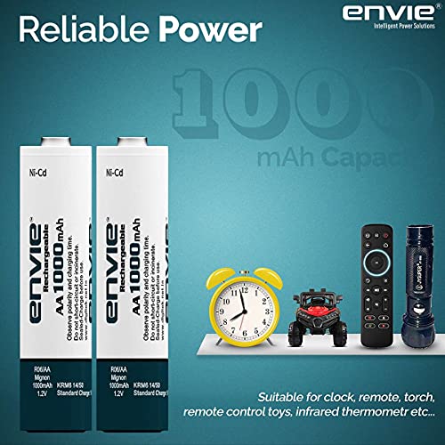 Image of ENVIE (ECR20+AA2800 4PL) Charger for AA & AAA Rechargeable Batteries & (AA10004PLNi-CD) AA Rechargeable Batteries, Low Self Discharge, AA 1000mAh Ni-CD (Pack of 4)