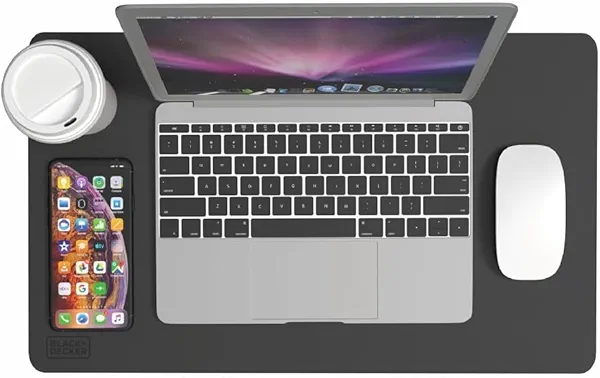 BLACK+DECKER Small Travel Desk Mat, Office Desk Pad, Computer Desk Mat, Laptop Mat for Desk, Desk Protector Mat, Compact for Carry-On Bags, Ideal for Travel & Work Settings (12"x 20")