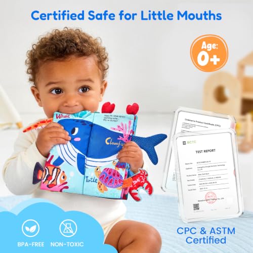 Image of JoyCat Baby Books 0-12 Months, Ocean Tummy Time Crinkle Cloth Book