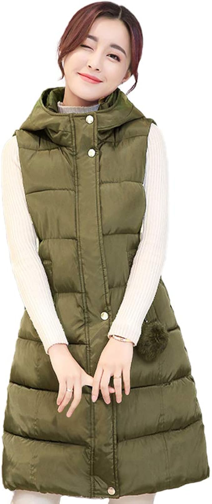 Amazon Sibky ダウン ベスト ロング 丈 ハイネック フード 付き スリム シルエット 軽量 中綿 レディース ベスト 通販