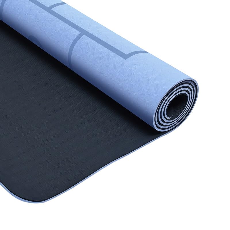 Image of Extra Wide Non Slippery TPE 6ft x 2.62ft x 6mm Yoga Mat for men, Women and Kids with hopscotch Play mat comes with Wooden Marker and bag cover - Blue