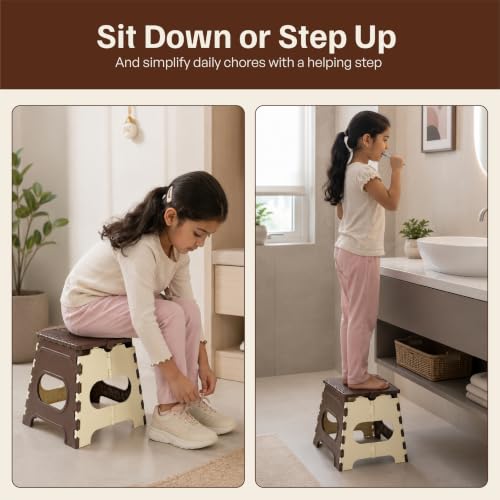 Image of Lifelong 12 Inch Foldable Plastic Step Stool | Heavy Duty Folding Stool for Adults & Kids with Carry Handle | Anti-Skid Portable Multipurpose Sitting Stool for Kitchen, Bathroom, Home, Garden